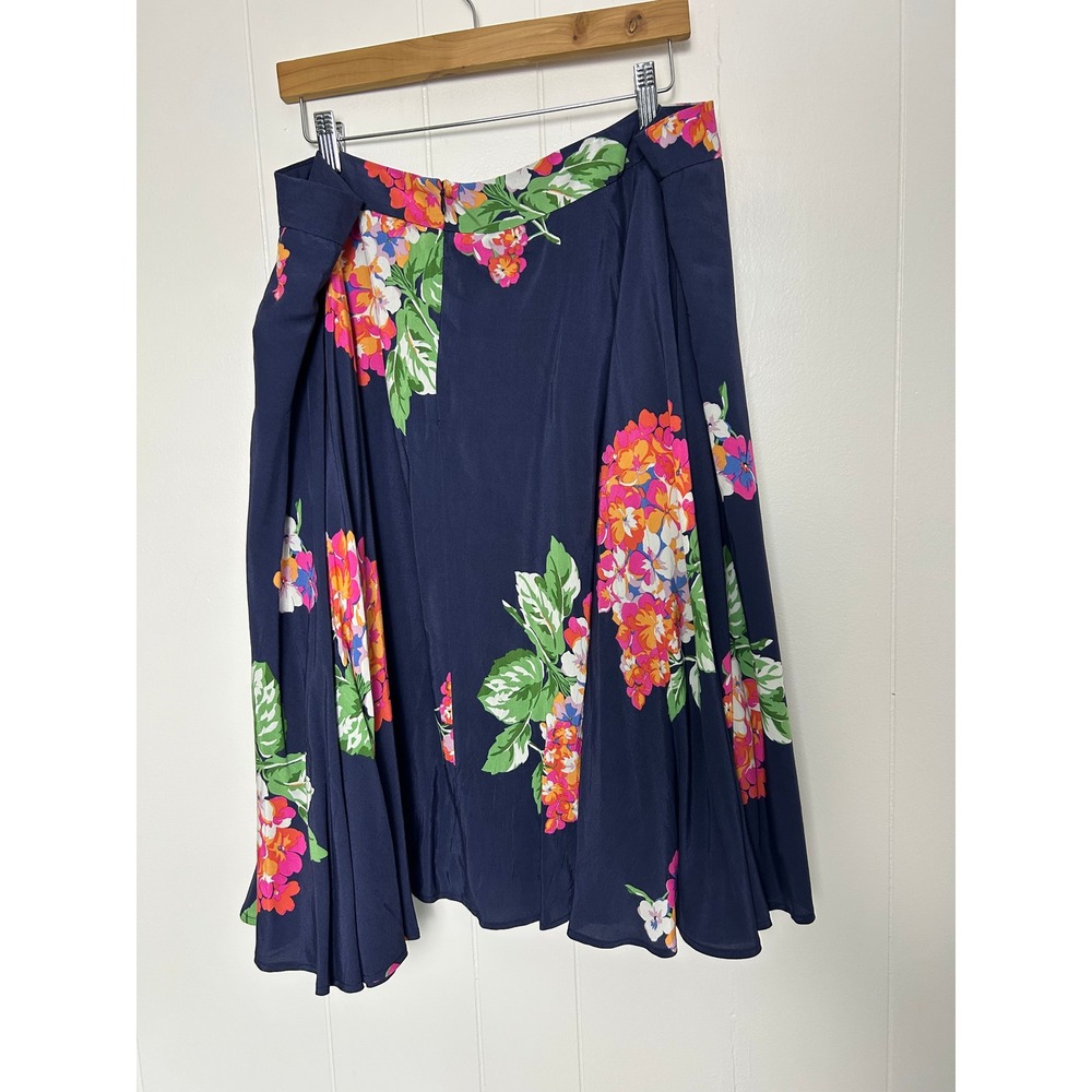 Boden Skirt Womens 18L Navy Blue Floral A-Line Viscose Midi garden party modest